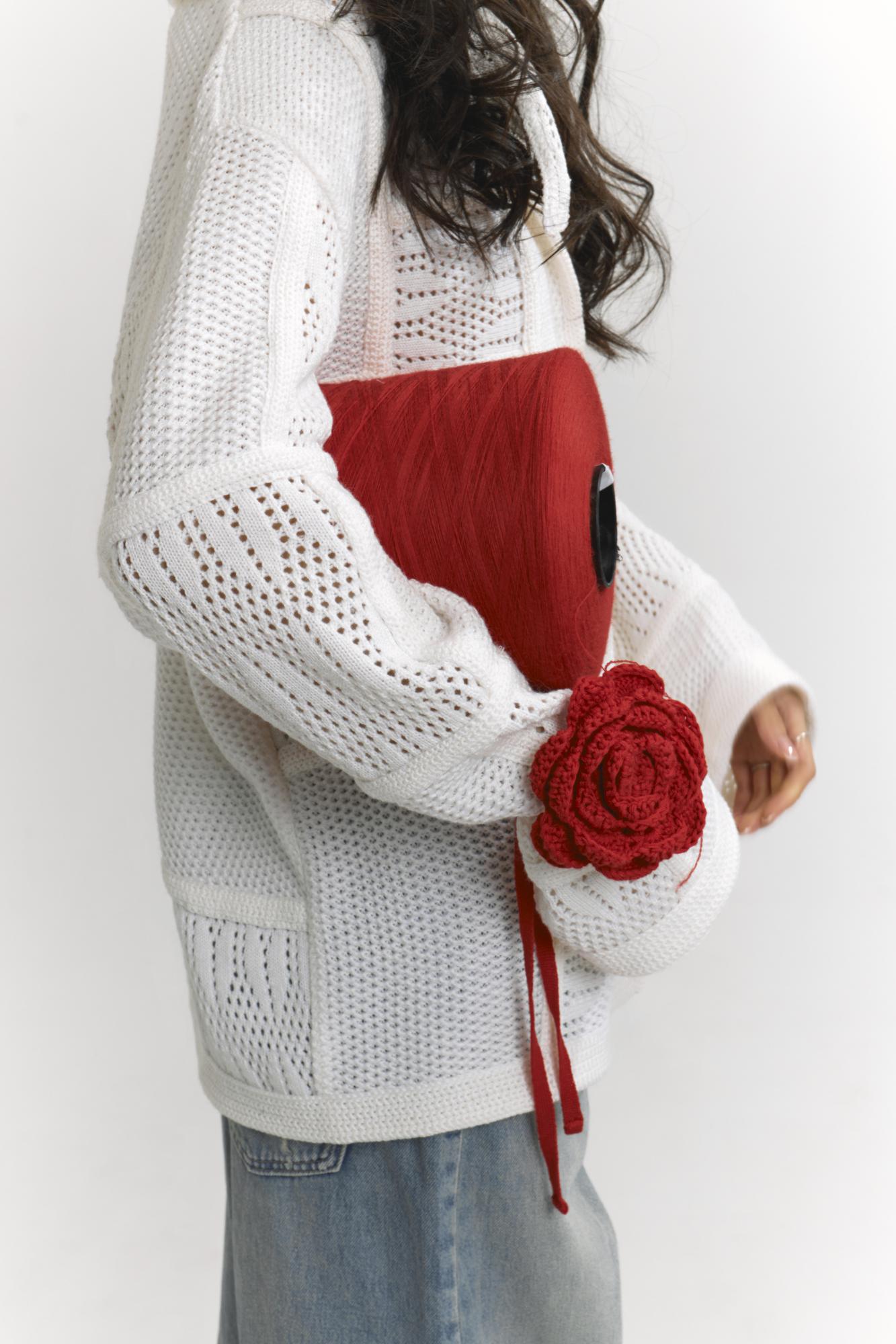 Кардиган "печворк", белый ажур