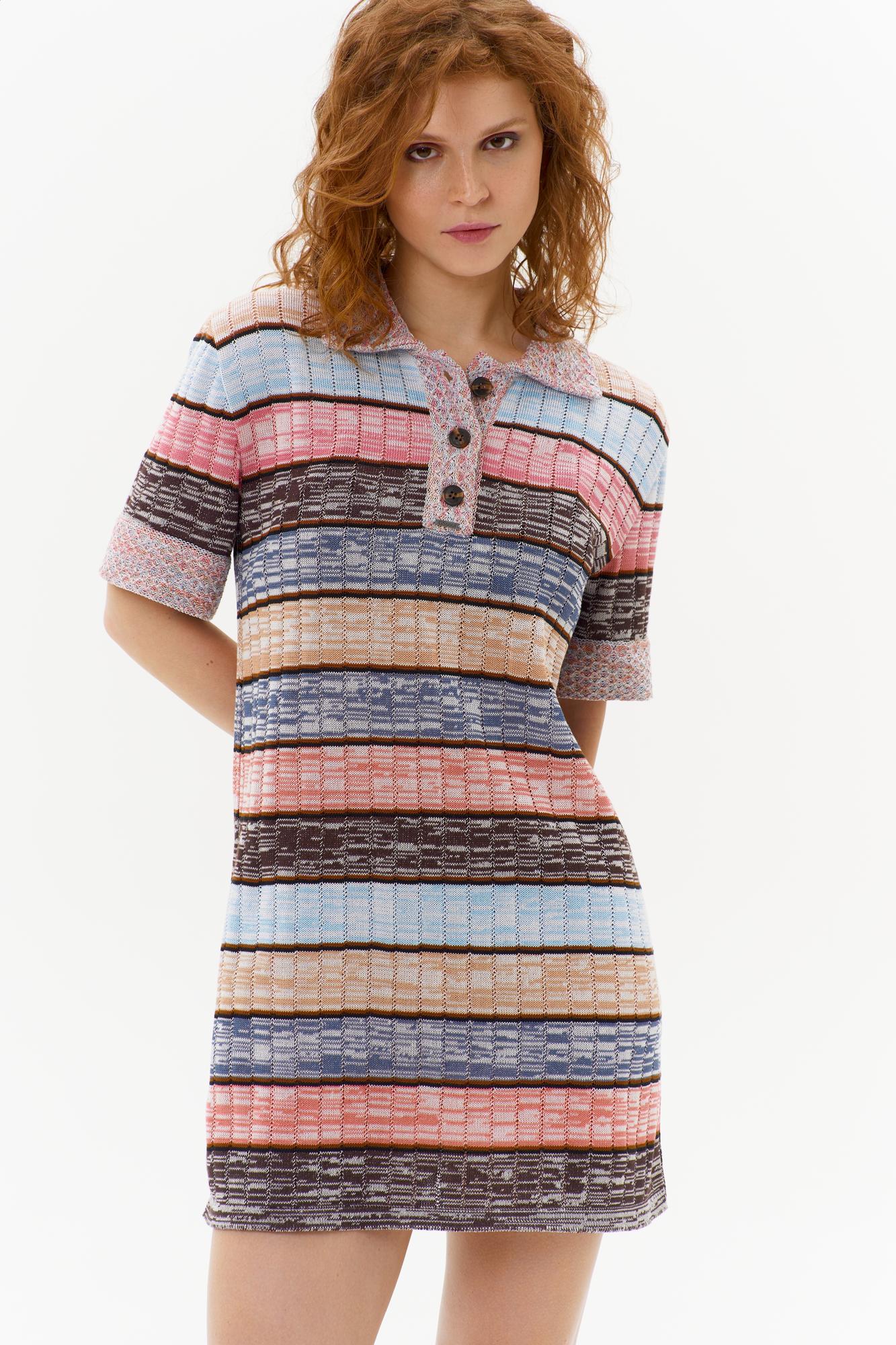 Платье - поло в полоску, разноцветный
