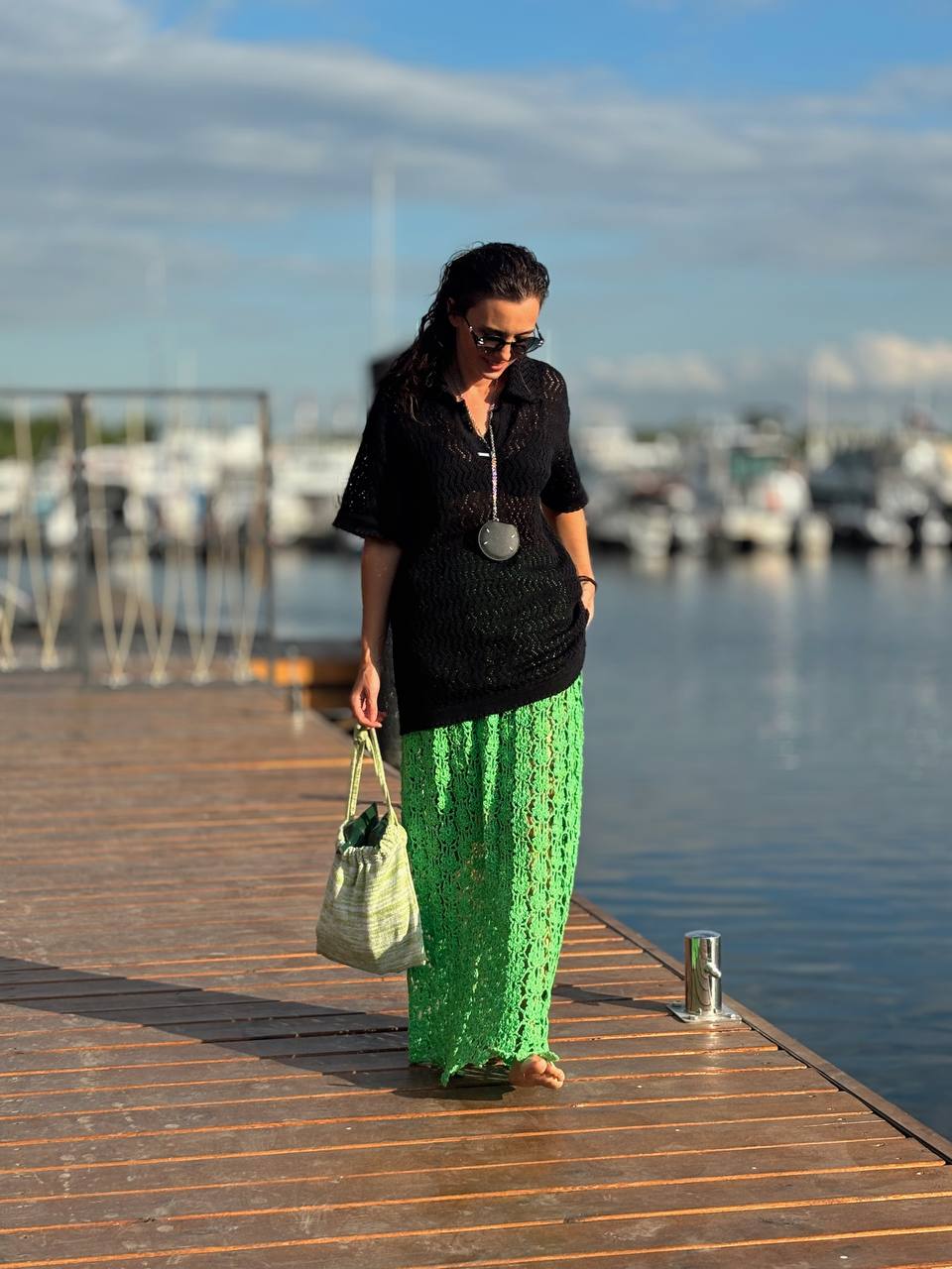 Юбка кроше \ ручная работа, цвет электрический зеленый