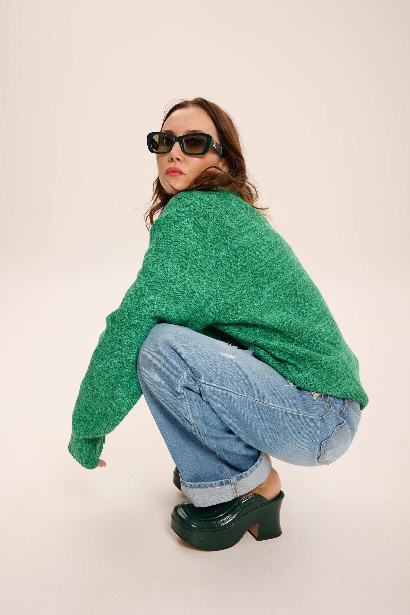 Свитер фактурный, изумрудный меланж