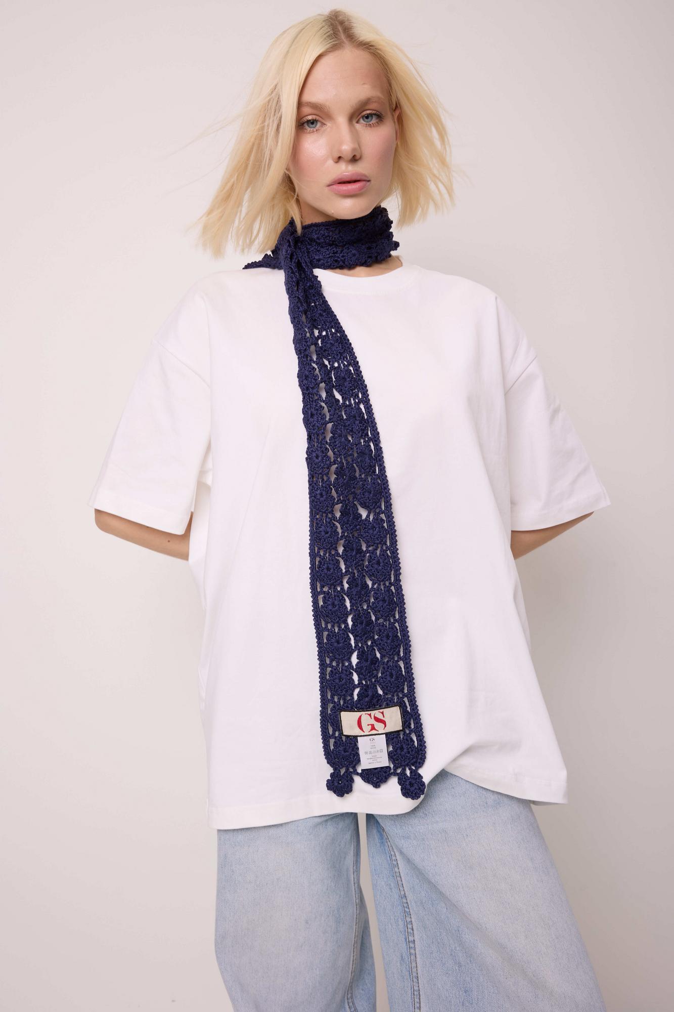 Шарф кроше, цвет синий