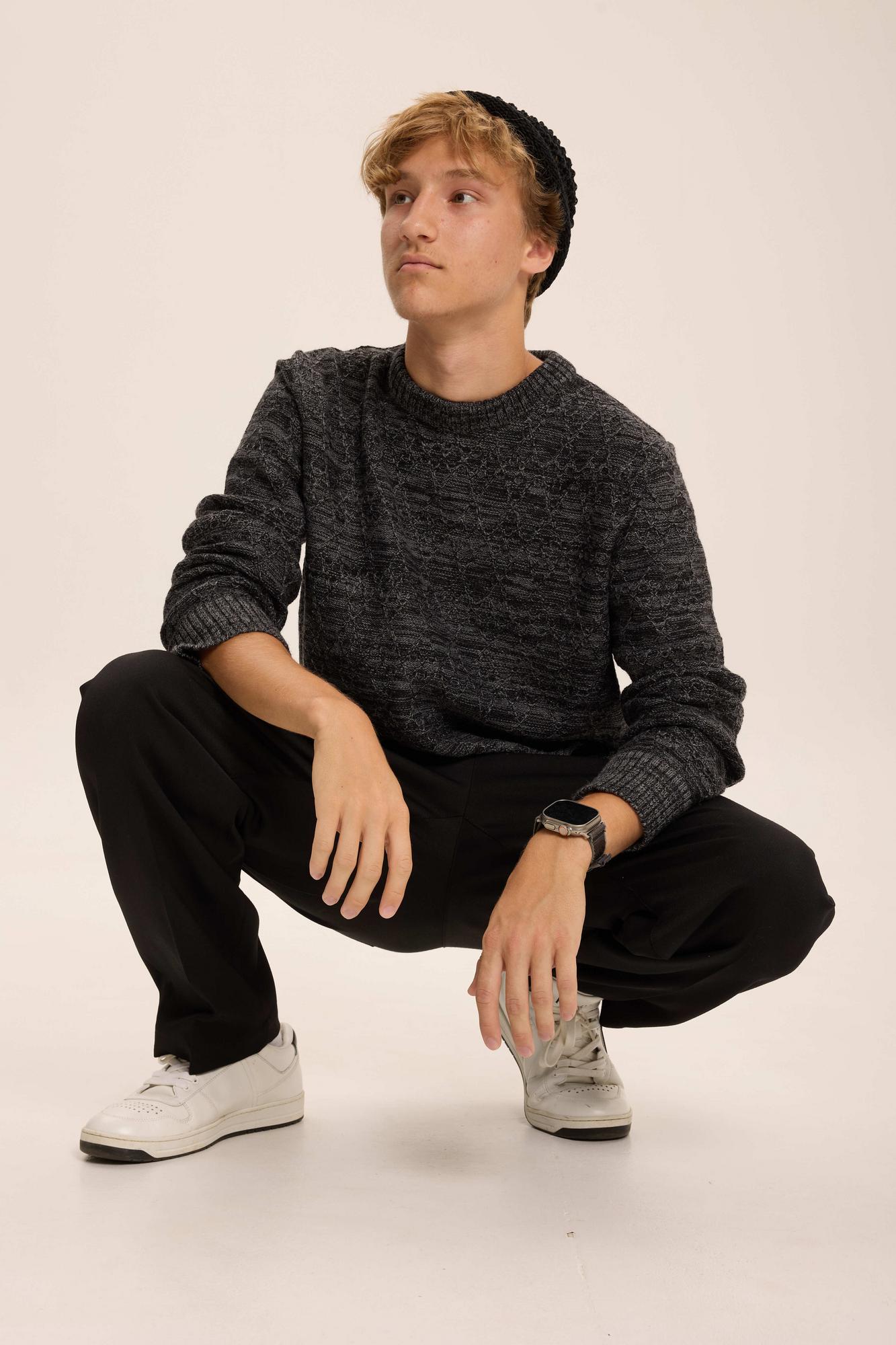 Свитер фактурный, мужской,  меланж