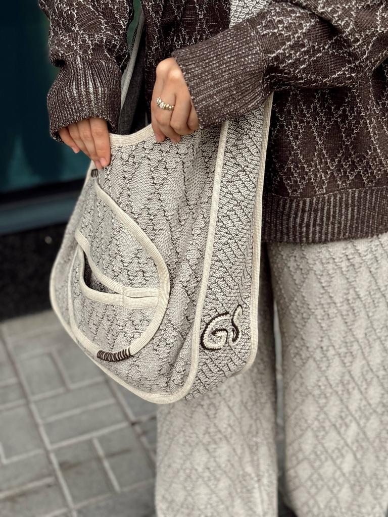 Сумка с карманом, ромбы, цвет холодный беж