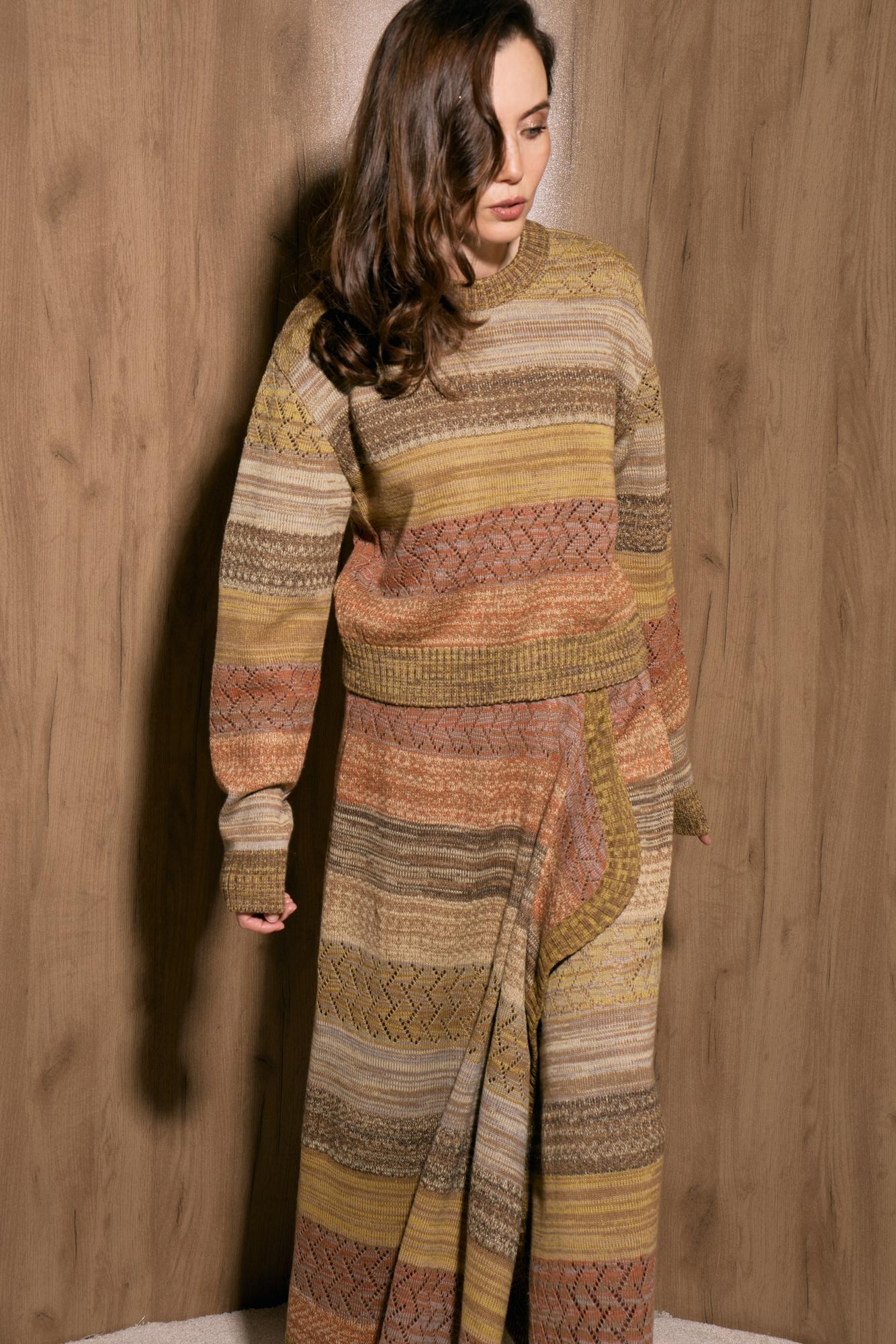 Свитер ажур, меланж