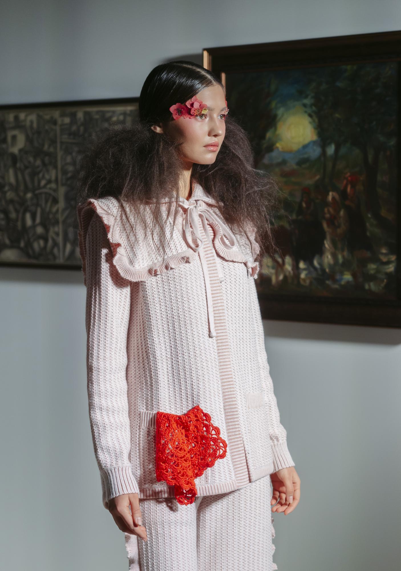 Воротник рюши розовый