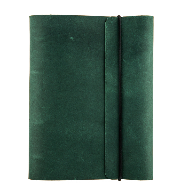 Кожаный блокнот с вертикальной резинкой и компактным кольцевым механизмом