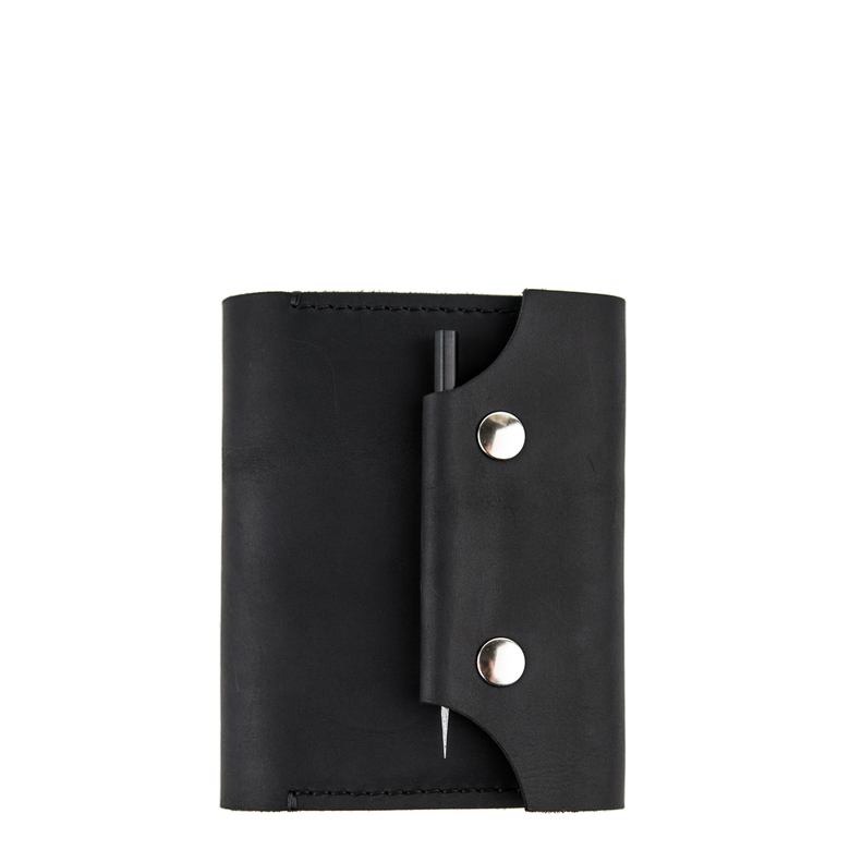 Кожаный блокнот А6 на кольцах с карманом и креплением для ручки на клапане