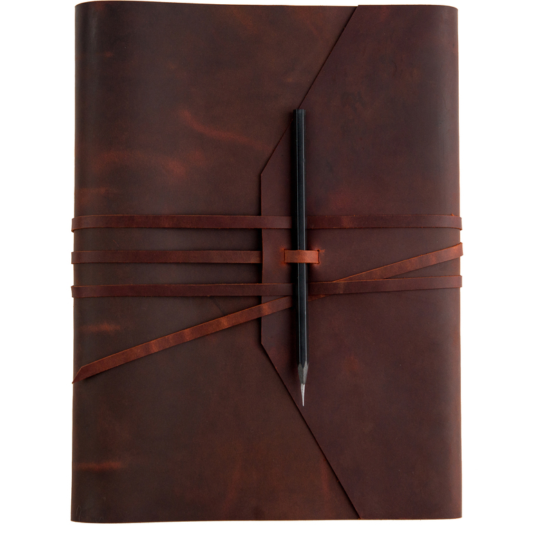 Кожаный блокнот А4 на кольцах с уплотнёнными форзацами и закрыванием на длинном шнурке