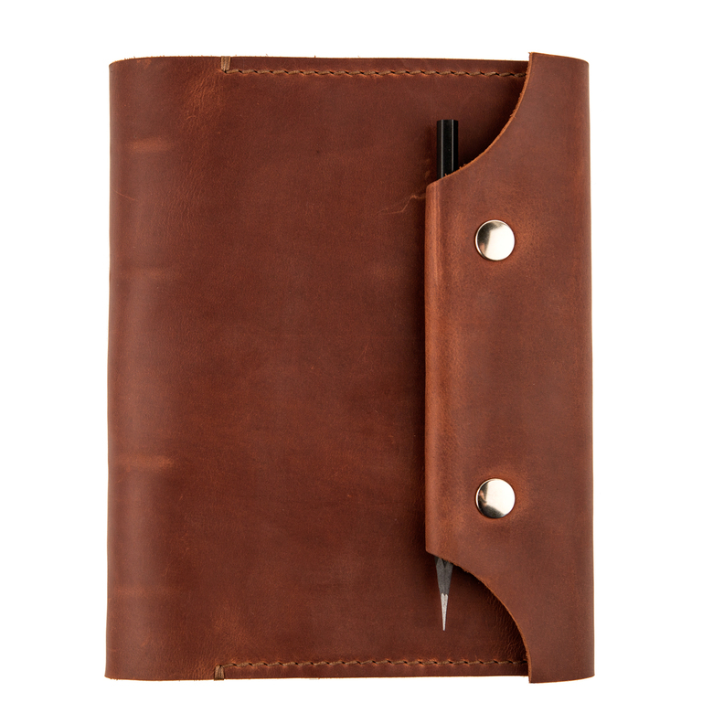 Кожаный блокнот на кольцах с карманами и креплением для карандаша на клапане