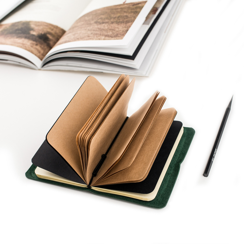 Кожаный блокнот со сменными тетрадями закреплёнными на резинку