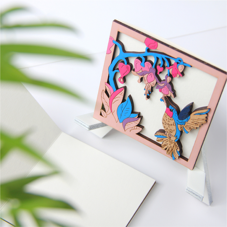 Деревянная открытка "ФУКСИЯ"