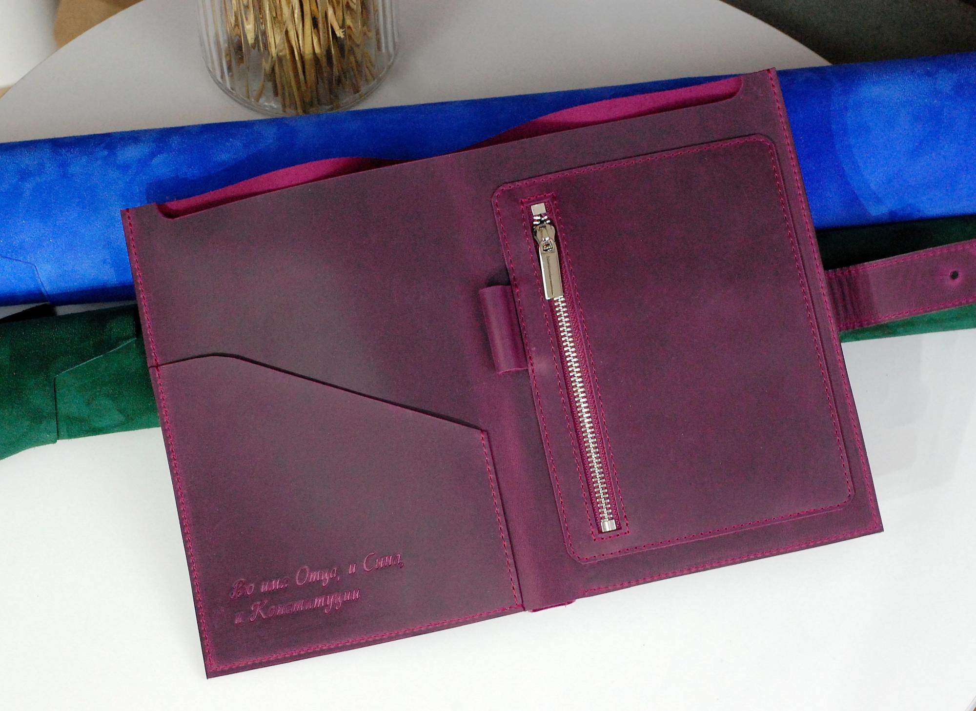 Кожаная папка для документов А4 с карманами