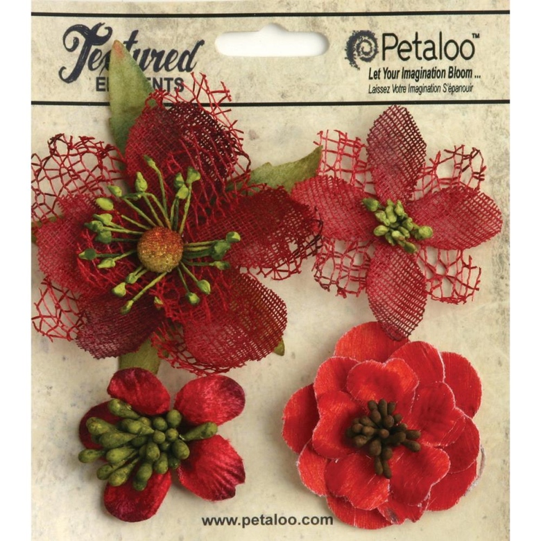 Цветы Red Mixed Textured Blossoms 1.25" - 2.5" 4/Pkg