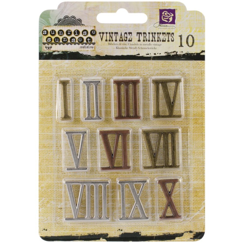 Металлические цифры римские большие Sunrise Sunset Mechanicals Metal Vintage Trinkets Roman Numerals 1", 10/Pkg