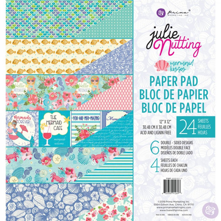 1/4 Набора (6 листов)  двусторонней бумаги Mermaid Kisses Collection - 12 x 12 Paper Pad  Prima Marketing