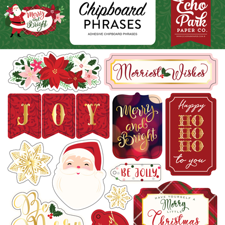 Чипборд фразы Merry & Bright 6x13 Chipboard Phrases