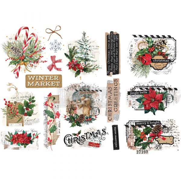 Трансфер (натирка) мини формат 15*30см XMas Tag Redesign Decor Transfers® - 3 sheets, 6"x12