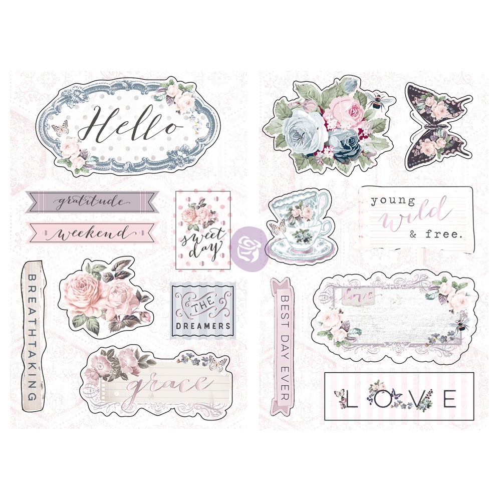 Чипборд Poetic rose Chipboard Stickers 15/Pkg Shapes W/Foil Accents