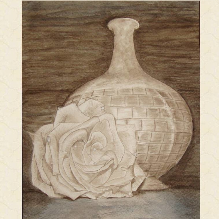 натюрморт гризайль сепия акварель роза вазочка