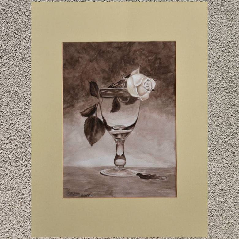 натюрморт гризайль сепия акварель роза на фужере