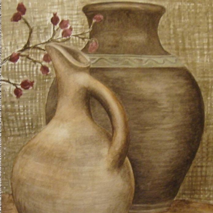натюрморт гризайль акварель керамические кувшины