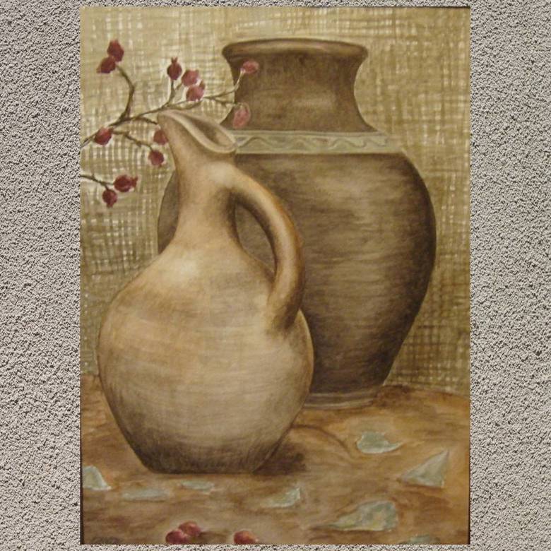 натюрморт гризайль акварель керамические кувшины
