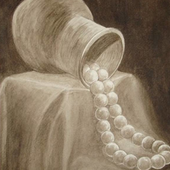 натюрморт гризайль акварель керамический старый кувшин бусы