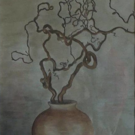 натюрморт гризайль сепия акварель сухая ветка в керамической вазе
