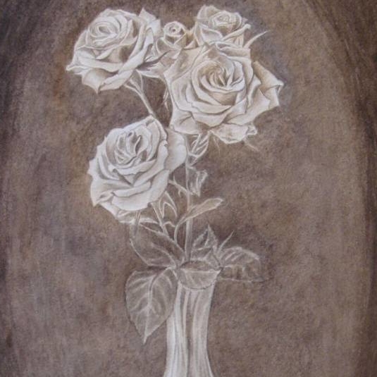 натюрморт гризайль сепия акварель белые розы в вазе