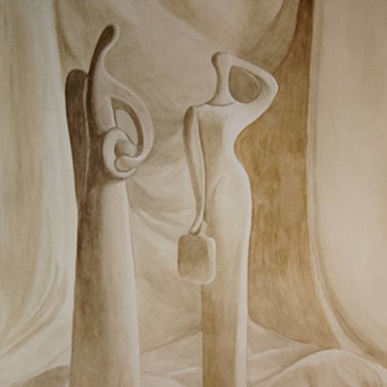 натюрморт гризайль сепия акварель статуэтки