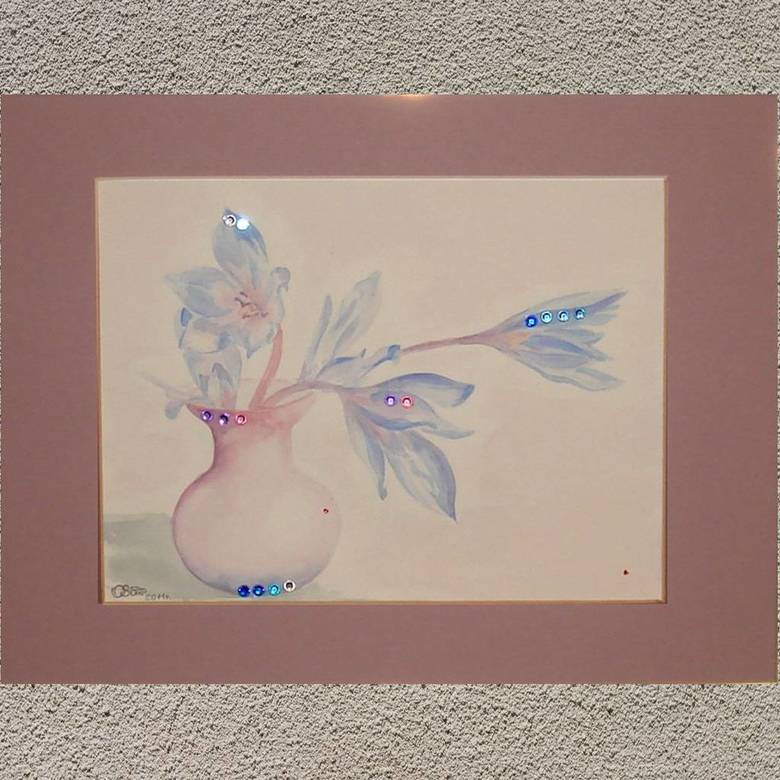 натюрморт акварель стразы цветы крокусы