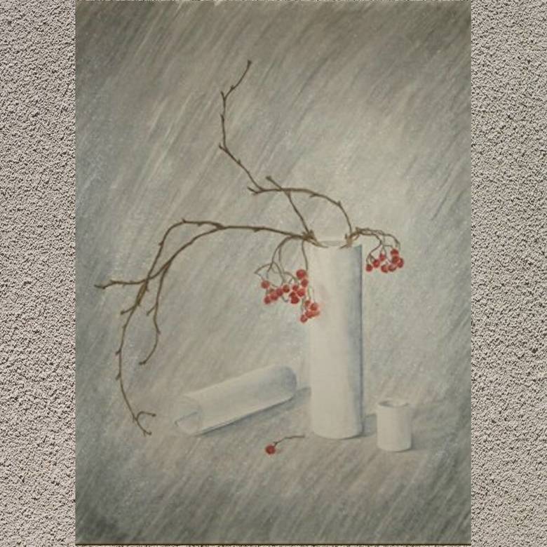 натюрморт акварель веточка рябины