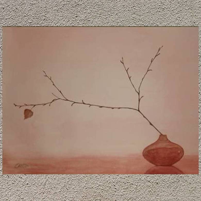 натюрморт акварель керамическая вазочка веточка березы листик терракотовый цвет