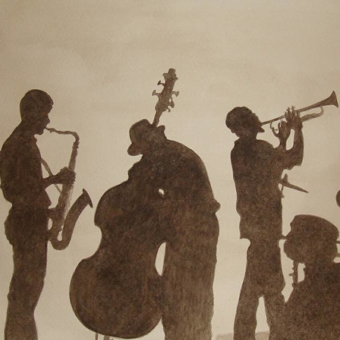 портрет гризайль  музыканты джаз контражур