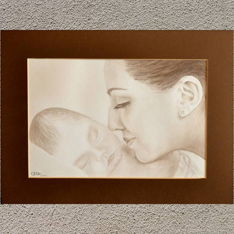 портрет гризайль  спящий малыш девушка мама