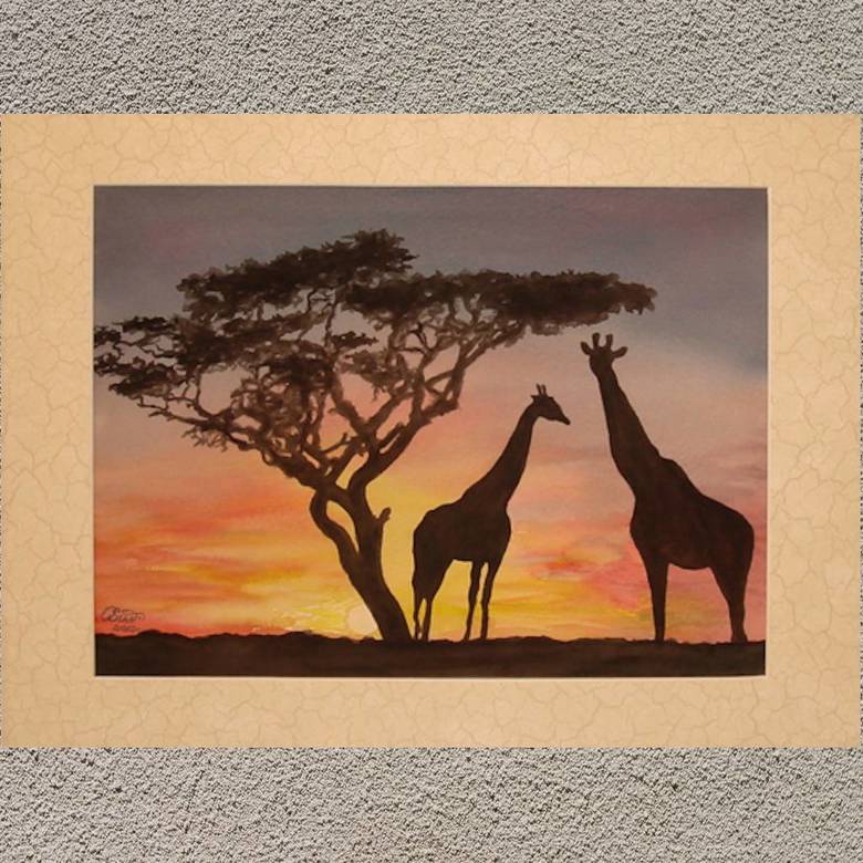 животные портрет пейзаж жирафы закат солнце баобаб анималистика 125