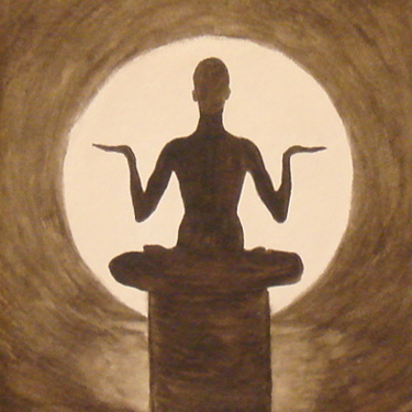 портрет акварель гризайль  контражур медитирующий человек поза лотоса, 167