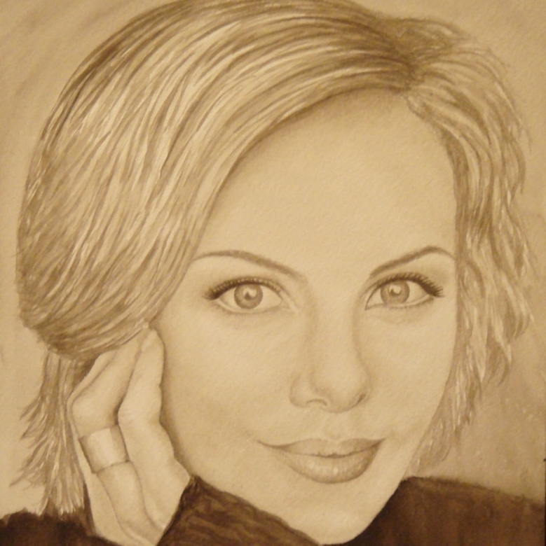 портрет по фото  гризайль сепия женское  лицо Шерлиз Терон, 168