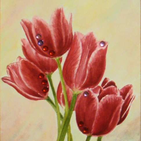 цветы акварель натюрморт красные тюльпаны стразы 183