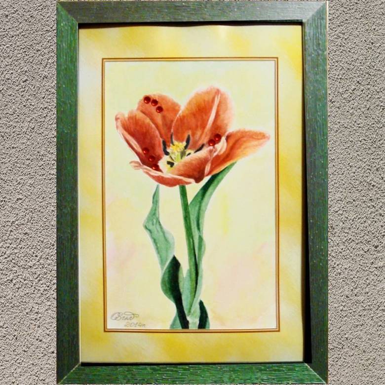 цветы акварель натюрморт красные тюльпаны стразы 184 в раме