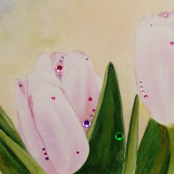 цветы акварель натюрморт розовые тюльпаны стразы 191