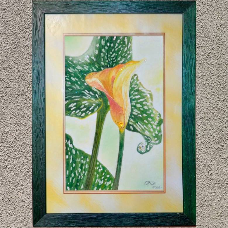 цветы акварель натюрморт желтая калла стразы 189