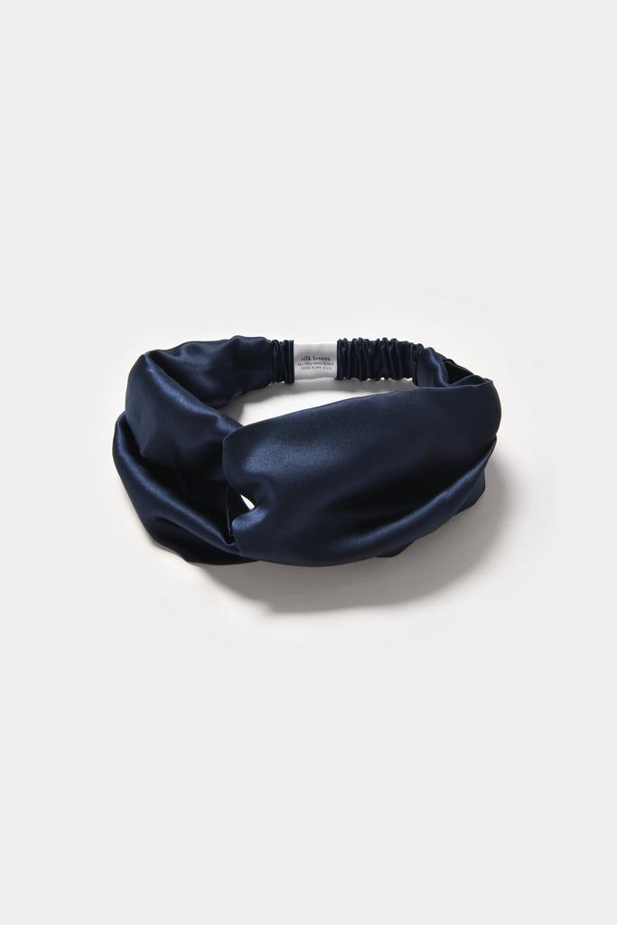 Шелковая повязка с узлом для волос в темно-синем цвете