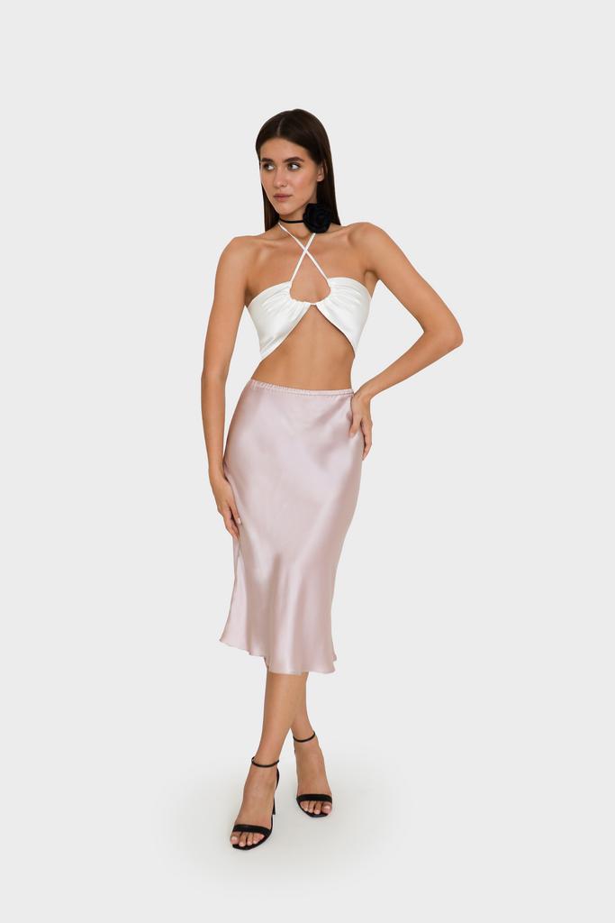 Шелковая юбка миди пудровая/розовая