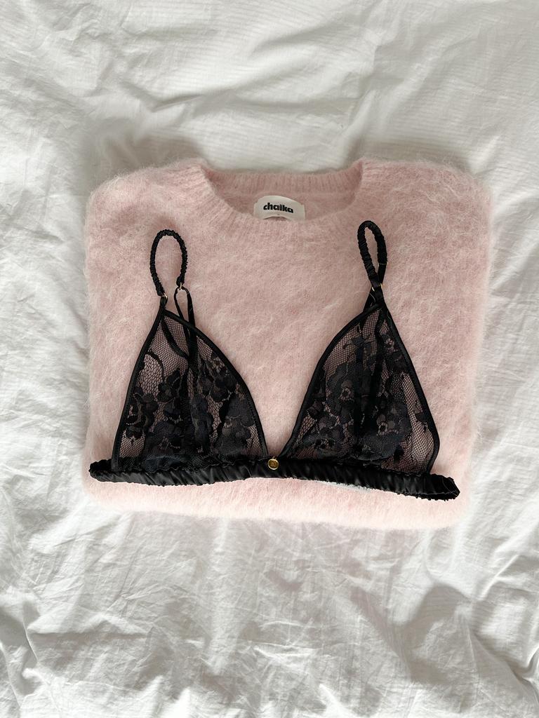 Бра из шелкового кружева "треугольники" в черном цвете