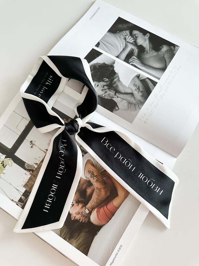 Галстук-твилли из натурального шелка черно-белый