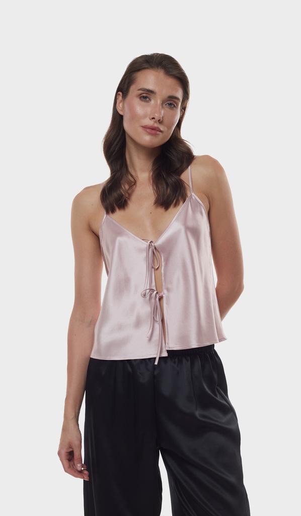 Шелковый топ на завязках пудровый/розовый