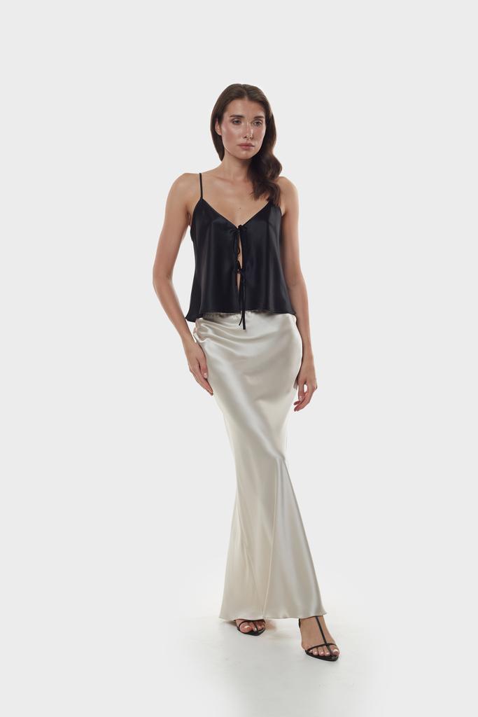 Шелковая юбка макси латте/бежевая