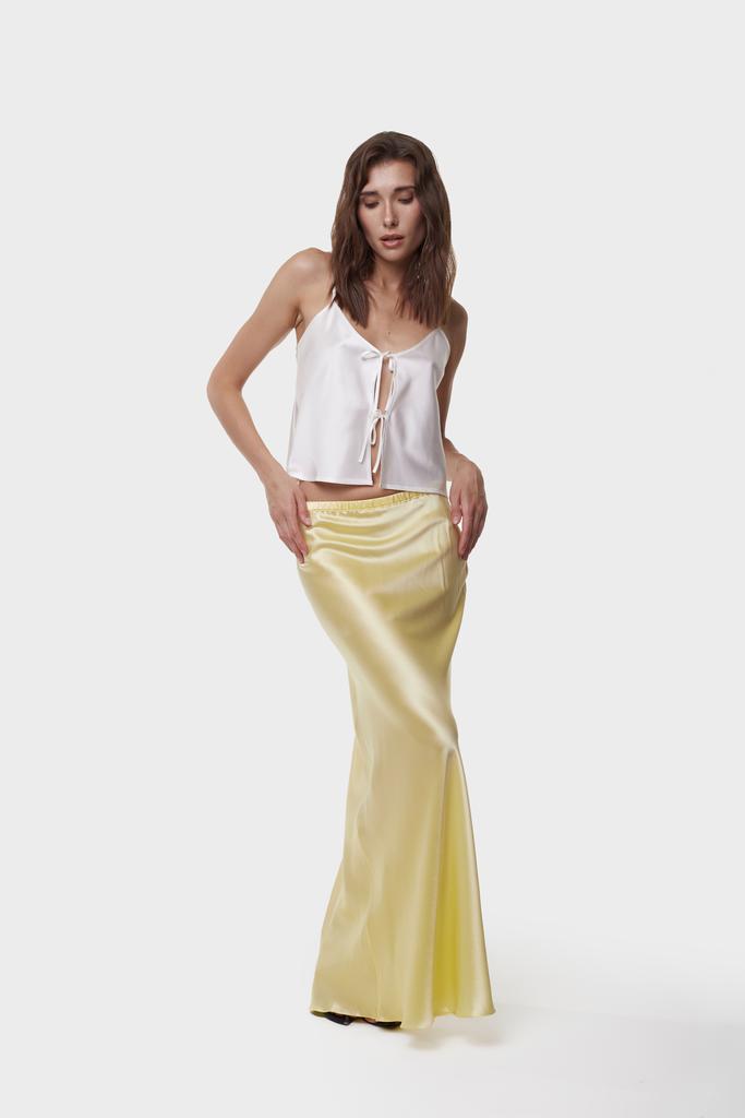 Шелковая юбка макси лимонная/желтая