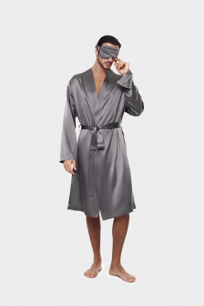 Шелковый мужской халат в цвете графит